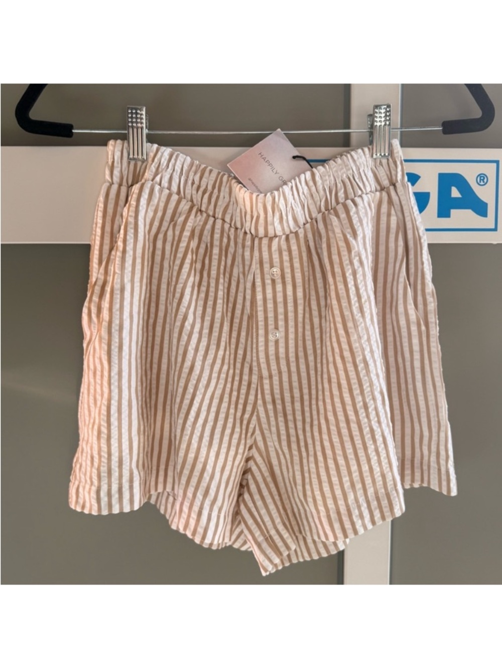Happily Grey Tan Stripe Elastic Waist Lounge Shorts Size Small